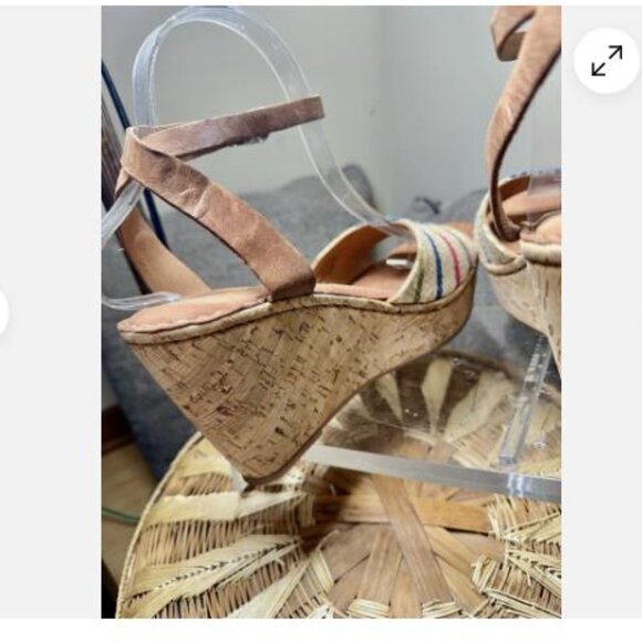Born Women's Wapita Sandal Size 9 Cork Wedge Platform Ankle Wrap Striped Boho - Picture 3 of 6